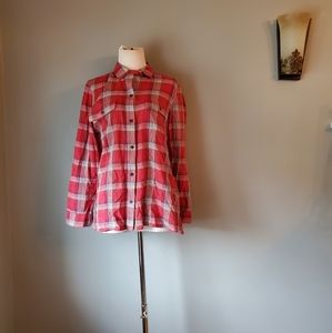 Madewell Cotton Red White Black Plaid Button Down Long Sleeve Small Top